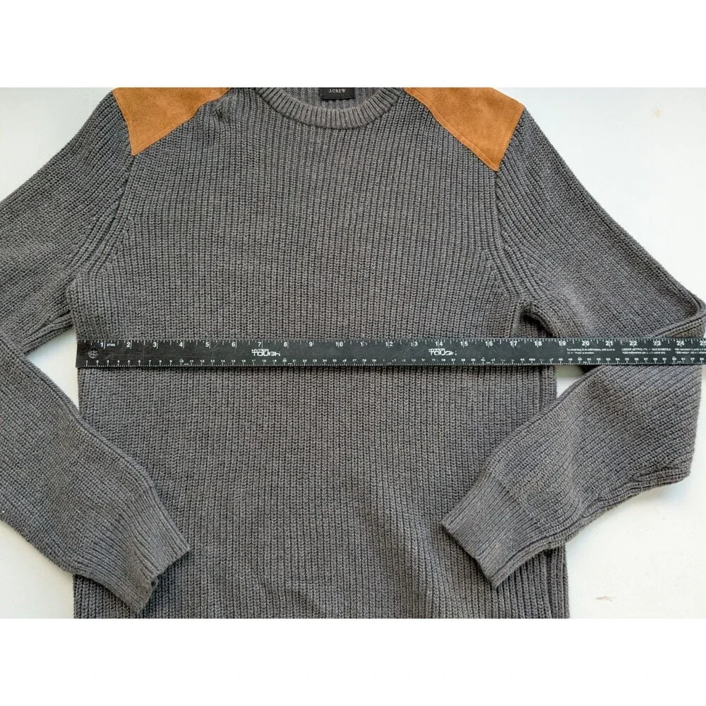 J.Crew Woodsman Knit Sweater Leather Shoulder Patches Cotton Gray Sz Large NEW